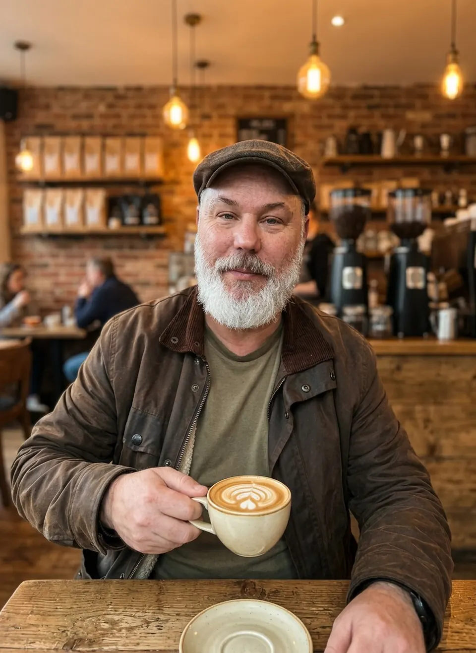 Steven Tann, AI Operations Consultant, with a coffee in a café